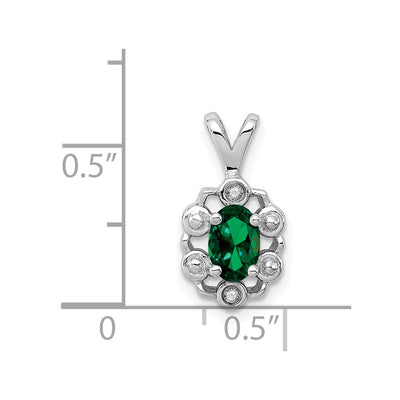 Sterling Silver Rhodium-plated Created Emerald & Diam. Pendant, 15 x 9mm