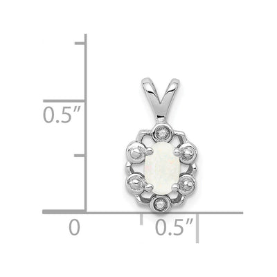 Sterling Silver Rhodium-plated Created Opal & Diam. Pendant, 15 x 9mm