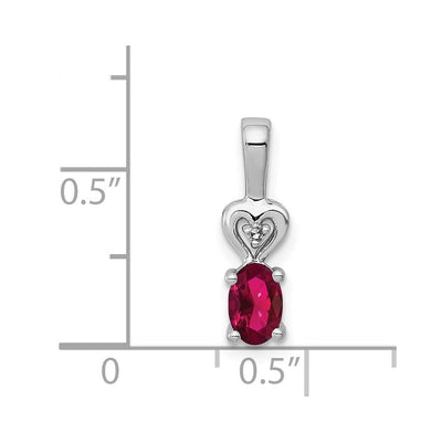 Sterling Silver Rhodium-plated Created Ruby & Diam. Pendant, 16 x 5mm