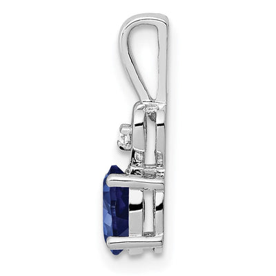 Sterling Silver Rhodium-plated Created Sapphire & Diam. Pendant, 16 x 5mm