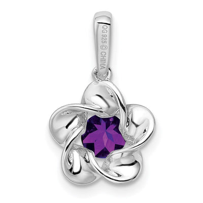 Sterling Silver Rhodium-plated Floral Amethyst Pendant, 20 x 4.45mm