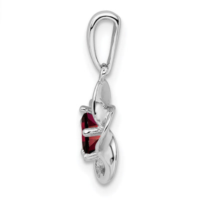 Sterling Silver Rhodium-plated Floral Garnet Pendant, 20 x 4.45mm