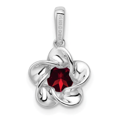 Sterling Silver Rhodium-plated Floral Garnet Pendant, 20 x 4.45mm