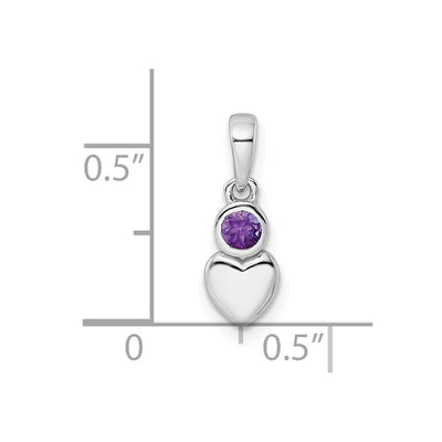 Sterling Silver Rhodium-plated Polished Amethyst Heart Pendant