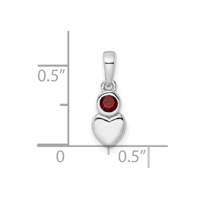 Sterling Silver Rhodium-plated Polished Garnet Heart Pendant