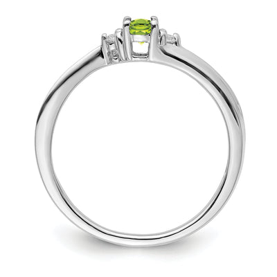 Sterling Silver Rhodium-plated Peridot & Diamond Birthstone Ring