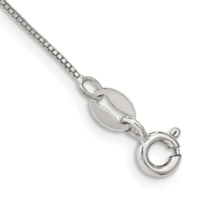 Sterling Silver Box Chain Anklet, 9 x 0.6mm