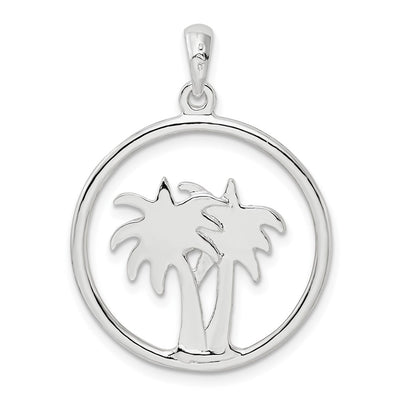 De-Ani Sterling Silver Rhodium-Plated Polished Double Palm Tree Circle Pendant