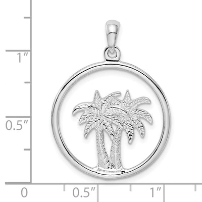 De-Ani Sterling Silver Rhodium-Plated Polished Double Palm Tree Circle Pendant