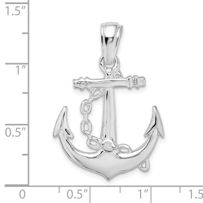 De-Ani Sterling Silver Rhodium-Plated Polished 3D Anchor with Chain Pendant