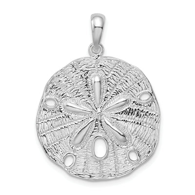De-Ani Sterling Silver Rhodium-Plated Polished and Textured Sand Dollar Pendant, 32.42 x 23.75mm