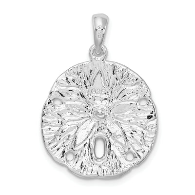 De-Ani Sterling Silver Rhodium-Plated Polished and Textured Sand Dollar Pendant, 27.23 x 18.85mm