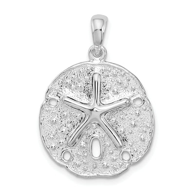 De-Ani Sterling Silver Rhodium-Plated Polished and Textured Sand Dollar Pendant, 27.23 x 18.85mm