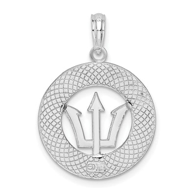 De-Ani Sterling Silver Rhodium-Plated Polished Barbados with Trident Circle Pendant