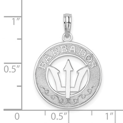 De-Ani Sterling Silver Rhodium-Plated Polished Barbados with Trident Circle Pendant