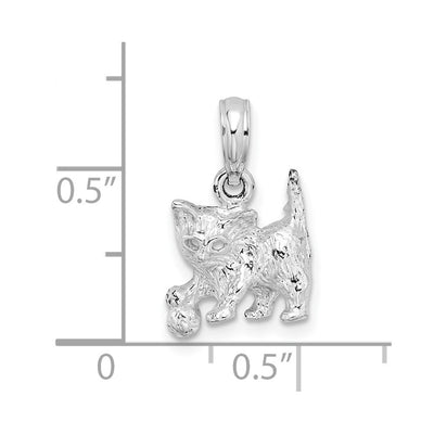 De-Ani Sterling Silver Rhodium-Plated Polished Cat with Ball Pendant