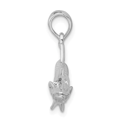 De-Ani Sterling Silver Rhodium-Plated Polished 3D Snook Fish Pendant, 22 x 39mm