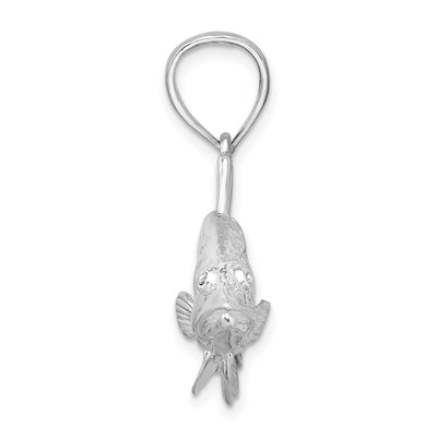 De-Ani Sterling Silver Rhodium-Plated Polished 3D Snook Fish Pendant, 30 x 52mm