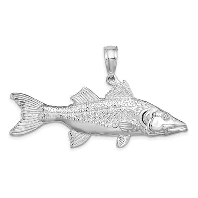 De-Ani Sterling Silver Rhodium-Plated Polished 3D Snook Fish Pendant, 30 x 52mm