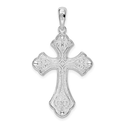 De-Ani Sterling Silver Rhodium-Plated Diamond-Cut Fleur de Lis Cross Pendant