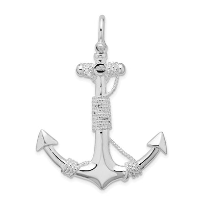 De-Ani Sterling Silver Rhodium-Plated Polished Anchor with Rope Pendant