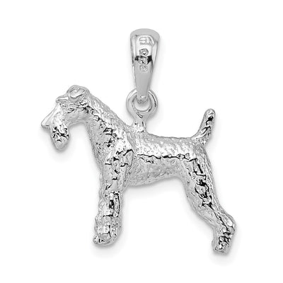 De-Ani Sterling Silver Rhodium-Plated Textured 3D Wire Fox Terrier Pendant