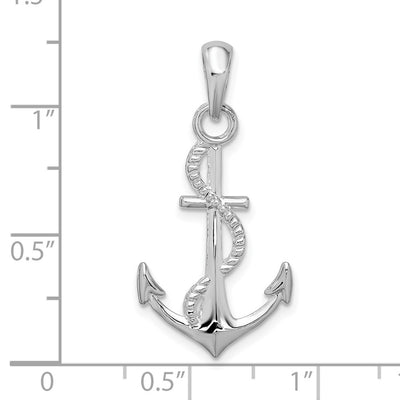 De-Ani Sterling Silver Rhodium-plated Polished 3D Anchor and Rope Pendant