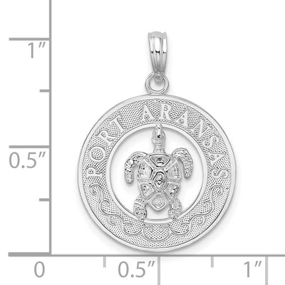 De-Ani Sterling Silver Rhodium-Plated Port Aransas Circle with Turtle Pendant