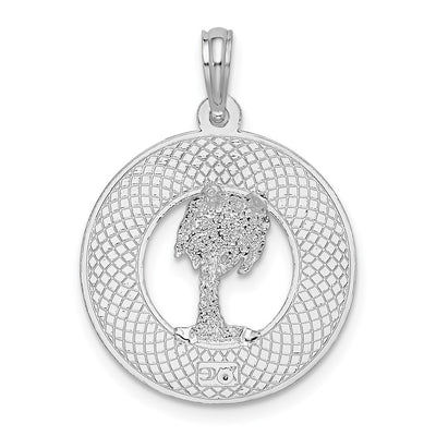 De-Ani Sterling Silver Rhodium-Plated Charleston Circle with Palm Tree Pendant