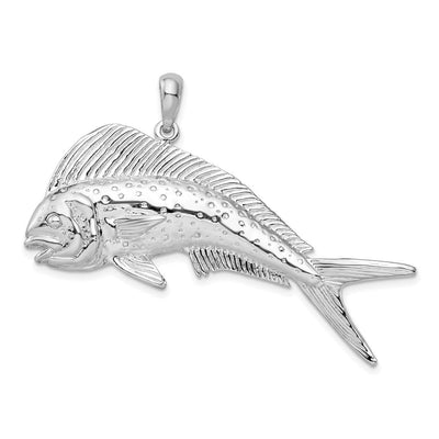 De-Ani Sterling Silver Rhodium-Plated Polished Mahi-Mahi Fish Pendant, 27 x 42mm