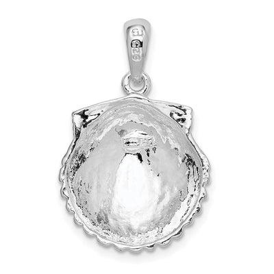 De-Ani Sterling Silver Rhodium-Plated Polished Scallop Shell Pendant, 19.4 x 11.74mm