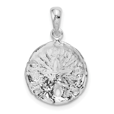 De-Ani Sterling Silver Rhodium-Plated Polished and Textured Sand Dollar Pendant, 21.54 x 13.03mm