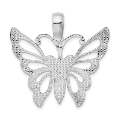 De-Ani Sterling Silver Rhodium-plated Diamond-Cut Cut-Out Butterfly Pendant