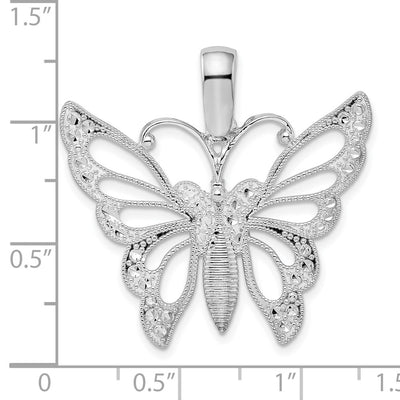 De-Ani Sterling Silver Rhodium-plated Diamond-Cut Cut-Out Butterfly Pendant