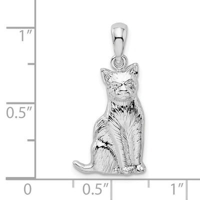 De-Ani Sterling Silver Rhodium-Plated Textured Sitting Cat Pendant
