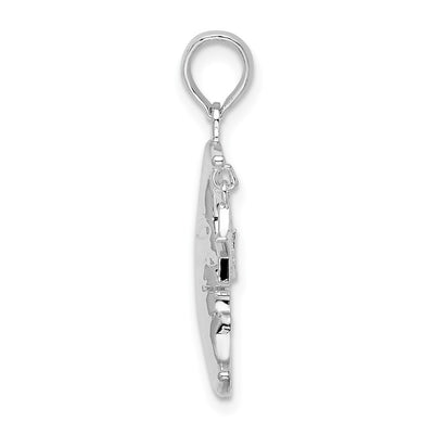 De-Ani Sterling Silver Rhodium-plated Moveable Polished Crescent Moon with Star Pendant
