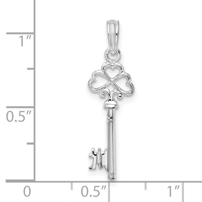 De-Ani Sterling Silver Rhodium-Plated Polished 3D Key with Hearts Top Pendant