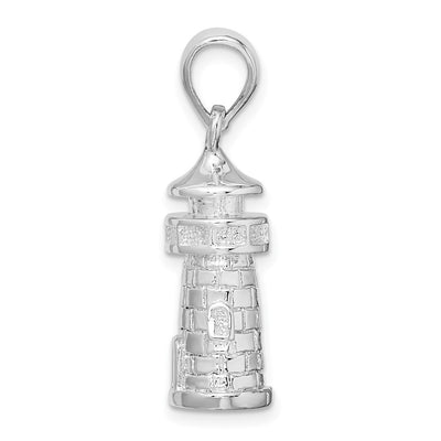 De-Ani Sterling Silver Rhodium-Plated Polished 3D Lighthouse Pendant