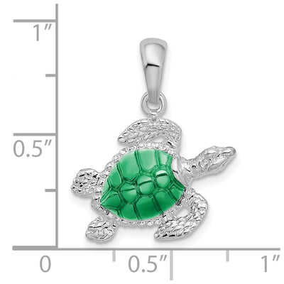 De-Ani Sterling Silver Rhodium-Plated Polished Enameled Sea Turtle Pendant