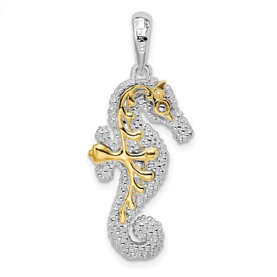 De-Ani Sterling Silver Rhodium-Plated 3D Large Seahorse with 14K Accent Pendant