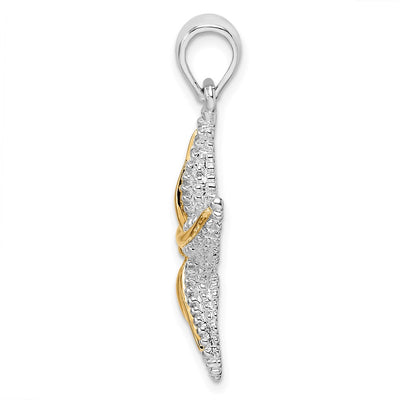 De-Ani Sterling Silver Rhodium-Plated Polished Starfish with 14K Accent Pendant