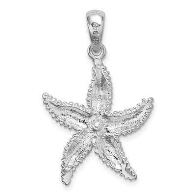 De-Ani Sterling Silver Rhodium-Plated Polished Starfish with 14K Accent Pendant