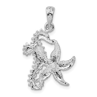 De-Ani Sterling Silver Rhodium-Plated Seahorse Starfish with 14K Pendant