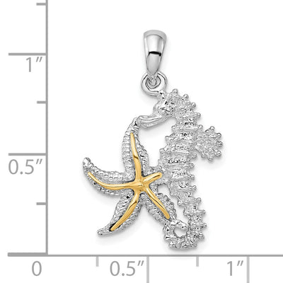 De-Ani Sterling Silver Rhodium-Plated Seahorse Starfish with 14K Pendant