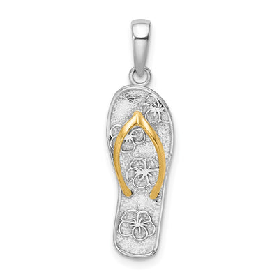 De-Ani Sterling Silver Rhodium-Plated 3D Floral Flip-flop with 14K Straps Pendant