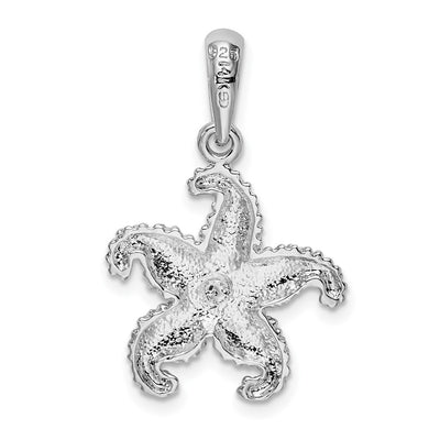 De-Ani Sterling Silver Rhodium-Plated Textured Starfish with 14K Accent Pendant