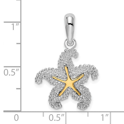 De-Ani Sterling Silver Rhodium-Plated Textured Starfish with 14K Accent Pendant