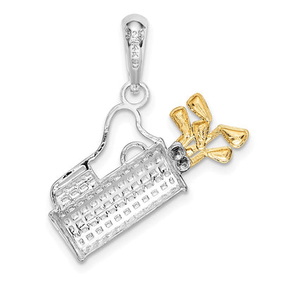 De-Ani Sterling Silver Rhodium-Plated Polished Golf Bag with 14K Clubs Pendant