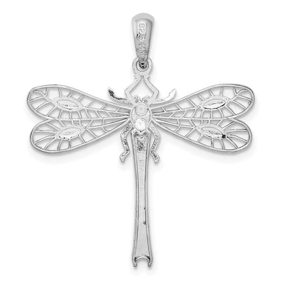 De-Ani Sterling Silver Rhodium-Plated Polished Dragonfly with 14K Accent Pendant