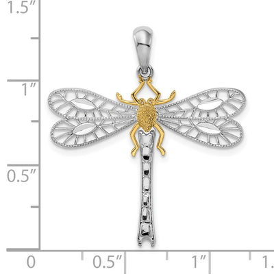 De-Ani Sterling Silver Rhodium-Plated Polished Dragonfly with 14K Accent Pendant